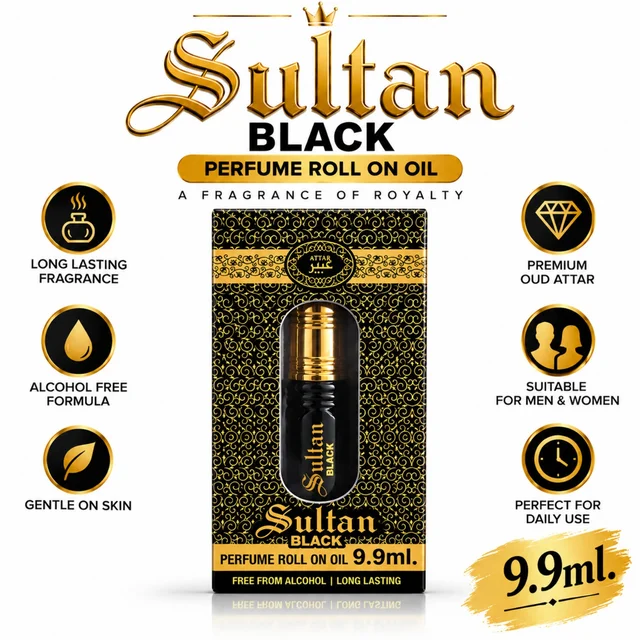 ABEER Sultan Black Premium Attar Perfume Roll On Oil, 9.9ml | Alcohol-Free Long-Lasting Fragrance | Unisex Perfume for Men & Women | Daily Wear Attar