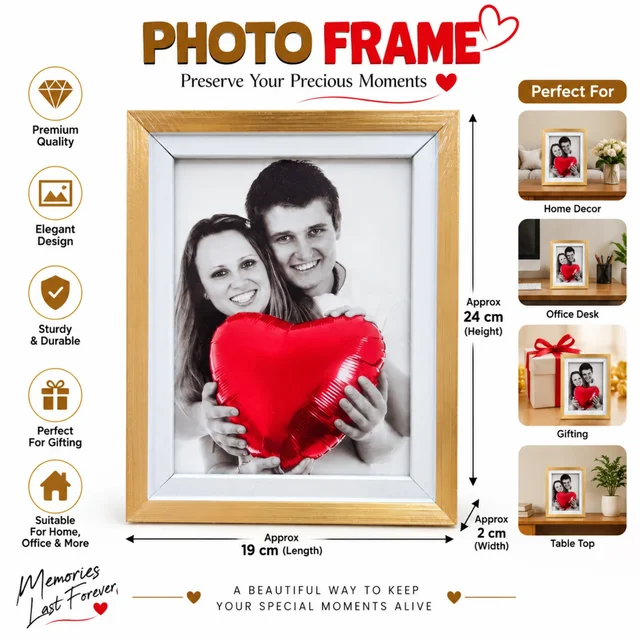 Premium Photo Frame for Tabletop & Home Décor | Elegant Picture Frame for Bedroom, Living Room, Office Desk & Gifting | Approx. 24 × 19 × 2 cm