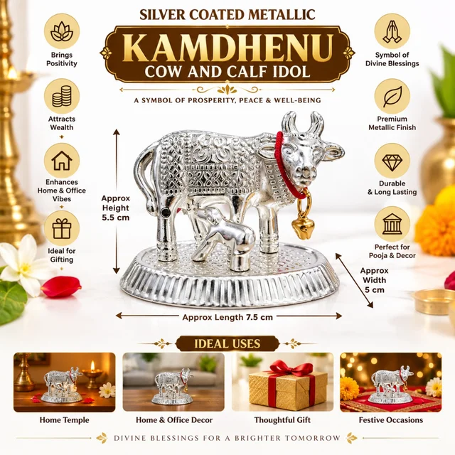 Silver coated Kamdhenu Cow Calf