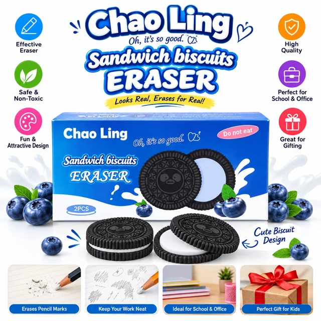 Chao Ling Sandwich Biscuit Eraser, Cute Food-Shaped Pencil Eraser for Kids, Effective Pencil Mark Removal, Fun Stationery for School, Office & Gifting, 2 Pieces