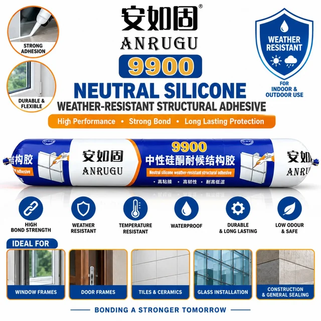 ANRUGU 9900 Neutral Silicone Sealant, Weather-Resistant Structural Adhesive, Strong Bond, Waterproof & Flexible Sealant for Windows, Door Frames, Tiles, Glass & Construction Sealing