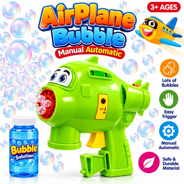 Airplane Bubble Blaster Toy for Kids 3+ Years ( RANDOM COLOURS ) | Manual Bubble Maker with Bubble Solution | Easy Trigger, Colorful Aircraft Design Outdoor Toy