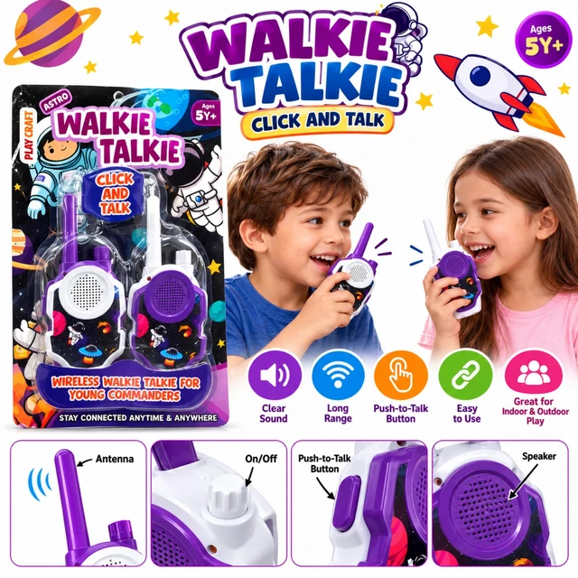 ASTRO Walkie Talkie for Kids 5+ Years, Wireless Click & Talk Communication Toy Set with Push-to-Talk Button, Clear Sound, Easy-to-Use Design for Indoor & Outdoor Play