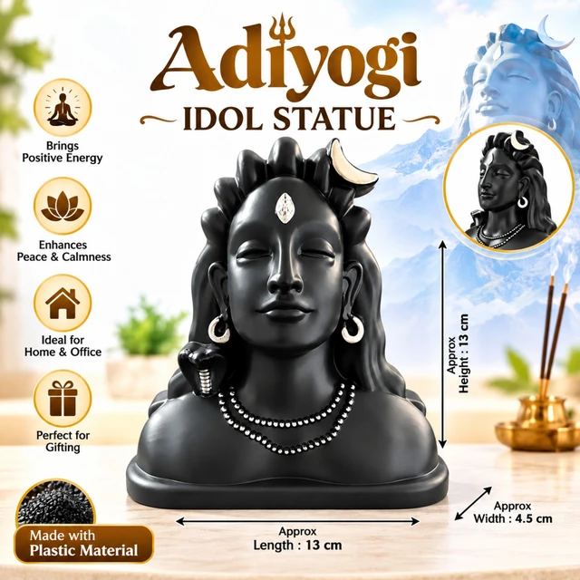 Adiyogi Idol Statue for Home & Office Décor | Lord Shiva Meditative Bust Figurine | Positive Energy & Peaceful Décor | Plastic Material 