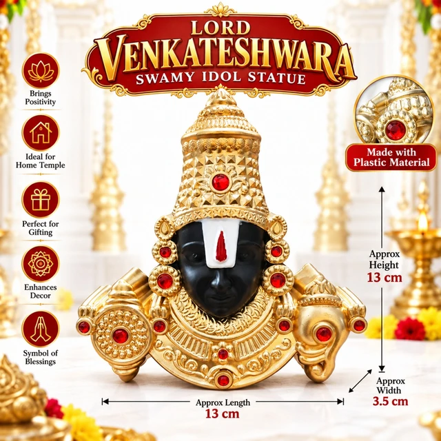 Lord Venkateshwara Swamy Idol Statue for Home Temple, Pooja Room & Décor | Decorative Religious Figurine | Plastic Material