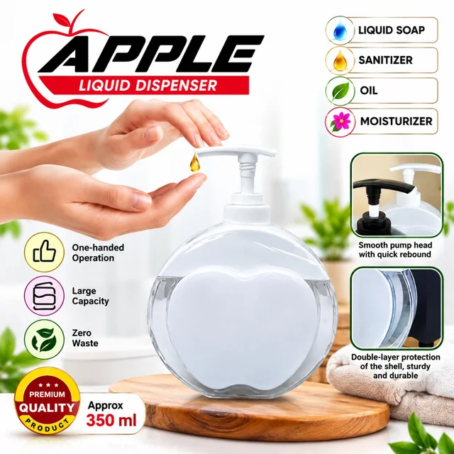 Apple Liquid Dispenser ( Random colours ) – 350 ml Multipurpose Pump Bottle for Liquid Soap, Sanitizer, Oil & Moisturizer
