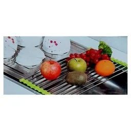 12 Pipe - Stainless Steel Sink Folding Rack Fruit Vegetable Drying Drain Rack Dish Drying Rack, Stainless Steel Roll-Up Over Sink Rack Kitchen Foldable Drying Drainer - 24cm X 40cm - Random Color