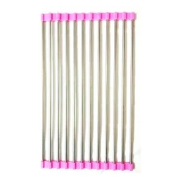 12 Pipe - Stainless Steel Sink Folding Rack Fruit Vegetable Drying Drain Rack Dish Drying Rack, Stainless Steel Roll-Up Over Sink Rack Kitchen Foldable Drying Drainer - 24cm X 40cm - Random Color