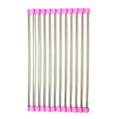 12 Pipe - Stainless Steel Sink Folding Rack Fruit Vegetable Drying Drain Rack Dish Drying Rack, Stainless Steel Roll-Up Over Sink Rack Kitchen Foldable Drying Drainer - 24cm X 40cm - Random Color