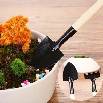 3pcs/set Mini Garden Tools Set Small Shovel/Rake/Spade Wooden Handle Metal Head Garden Tools For Office & Family Gardening