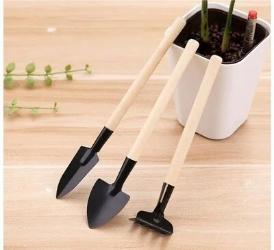 3pcs/set Mini Garden Tools Set Small Shovel/Rake/Spade Wooden Handle Metal Head Garden Tools For Office & Family Gardening