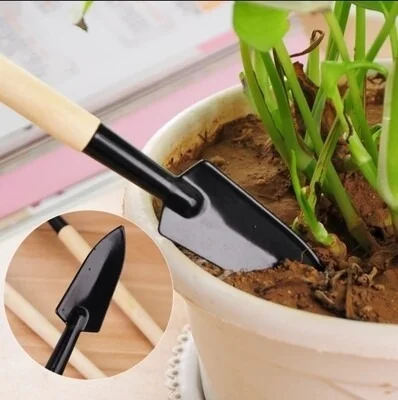 3pcs/set Mini Garden Tools Set Small Shovel/Rake/Spade Wooden Handle Metal Head Garden Tools For Office & Family Gardening