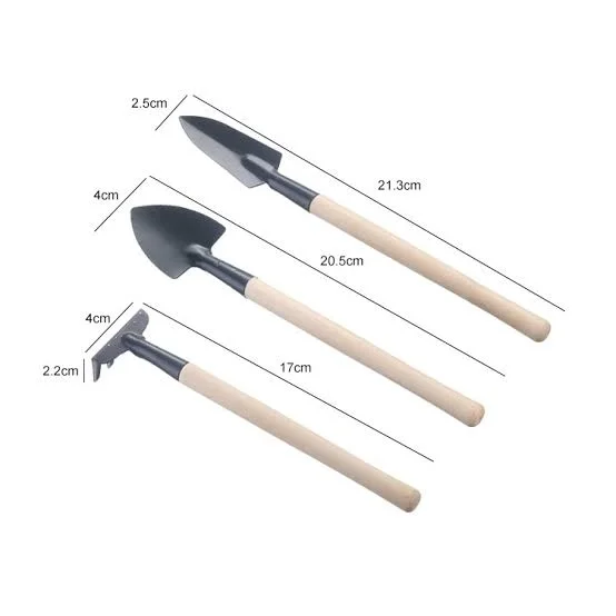 3pcs/set Mini Garden Tools Set Small Shovel/Rake/Spade Wooden Handle Metal Head Garden Tools For Office & Family Gardening