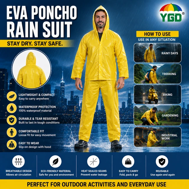EVA Waterproof Rain Suit for Men & Women ( RANDOM COLOURS )– Lightweight Reusable Raincoat Set, Full Body Rain Protection for Bike Riding, Travel, Outdoor Work & Monsoon Use /11