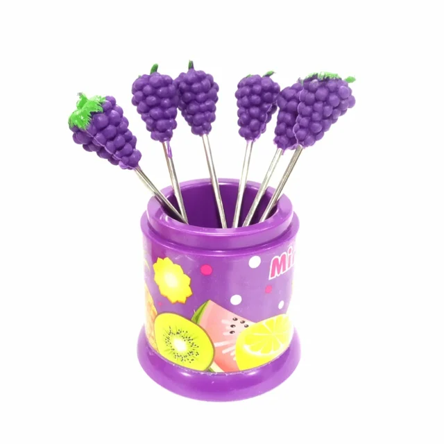 6Pcs Fruit Shape Forks with stand - Random Fruit Shape