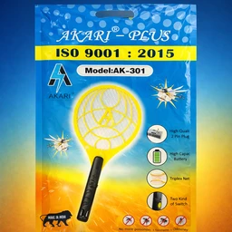 AKARI® Plus Electric Mosquito Racket Bat AK-301 | Rechargeable Bug Zapper | High Power Triplex Net | 2-Pin Charging Plug | Indoor & Outdoor Use | Random Color
