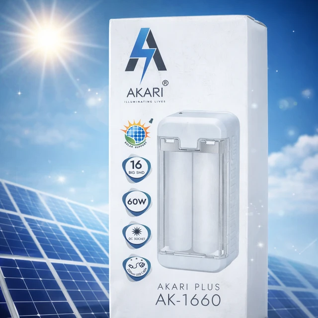 AKARI Plus AK-1660 Rechargeable Emergency LED Light | 16 High Brightness LEDs | 60W Output | Solar & DC Charging Support | Portable & Energy Efficient