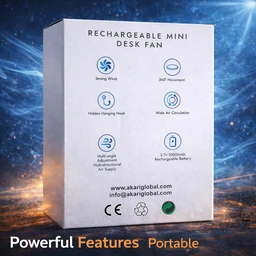 AKARI Vaayu Rechargeable Mini Desk Fan | 6-Inch Portable USB Fan | 3 Speed Modes | Strong Wind | 360° Rotation | Brushless Motor | Fast USB-C Charging | Home, Office & Travel Use