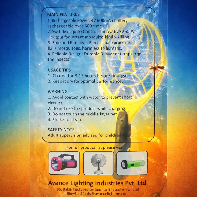 AKARI® Plus Electric Mosquito Racket Bat AK-301 | Rechargeable Bug Zapper | High Power Triplex Net | 2-Pin Charging Plug | Indoor & Outdoor Use | Random Color
