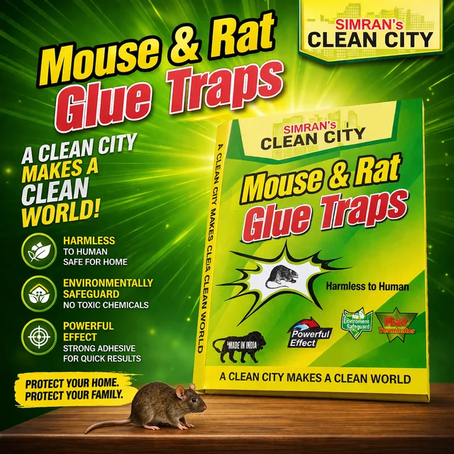 Simran’s Clean City Mouse & Rat Glue Traps | Strong Sticky Non-Toxic Rodent Trap | Easy to Use, Safe for Home & Kitchen | Reusable Pest Control Trap | Big Rat Pad