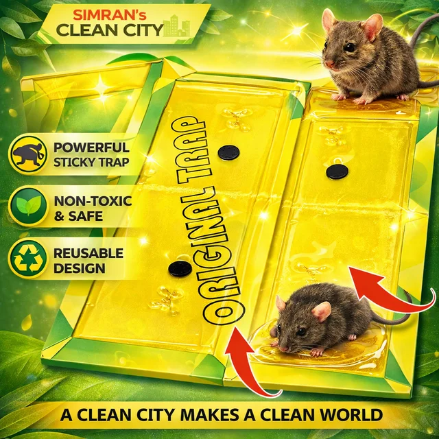Simran’s Clean City Mouse & Rat Glue Traps | Strong Sticky Non-Toxic Rodent Trap | Easy to Use, Safe for Home & Kitchen | Reusable Pest Control Trap | Big Rat Pad
