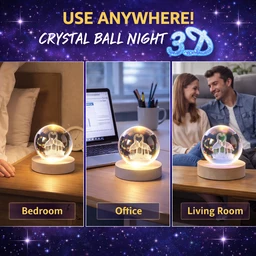 Crystal Ball Night Light 3D LED Lamp with Wooden Base – Laser Engraved Flamingo Design, USB Powered Decorative Bedside Lamp for Bedroom, Living Room & Gift