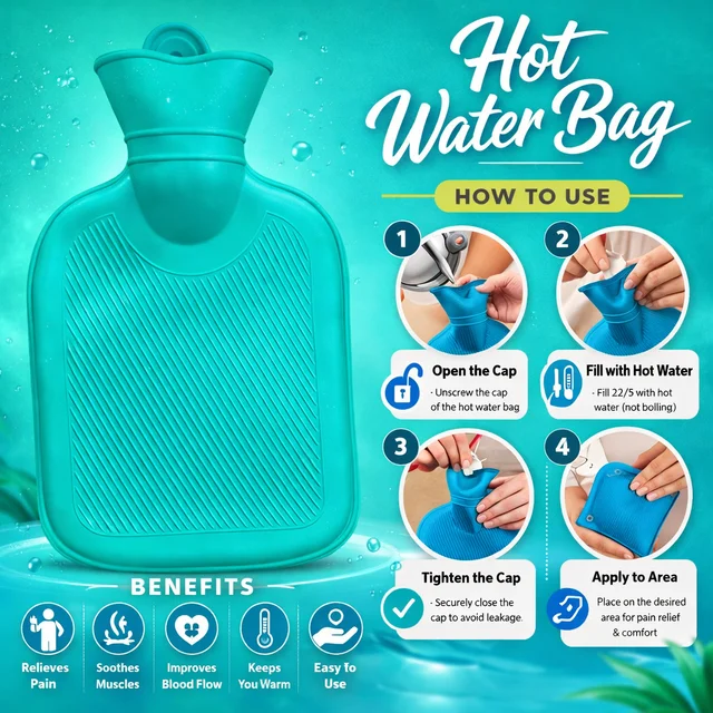 Hot Water Bag for Pain Relief 250ml (RANDOM COLOURS)| Leak-Proof Rubber Heat Bag | Multipurpose Heating Pad for Back Pain, Cramps & Muscle Relief | Durable & Reusable Hot Water Bottle