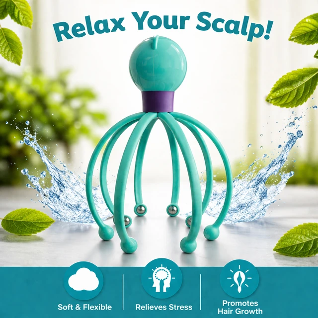 Scalp Massager ( RANDOM COLOURS) – Soft Flexible Hair Massage Tool for Stress Relief, Hair Growth & Relaxation | Manual Head Massager with Metal Beads | BOKOMO (Portable & Easy to Use)