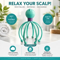 Scalp Massager ( RANDOM COLOURS) – Soft Flexible Hair Massage Tool for Stress Relief, Hair Growth & Relaxation | Manual Head Massager with Metal Beads | BOKOMO (Portable & Easy to Use)