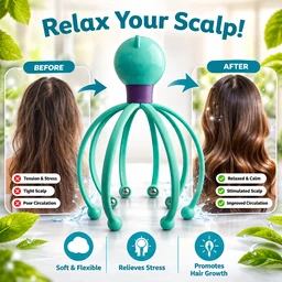 Scalp Massager ( RANDOM COLOURS) – Soft Flexible Hair Massage Tool for Stress Relief, Hair Growth & Relaxation | Manual Head Massager with Metal Beads | BOKOMO (Portable & Easy to Use)