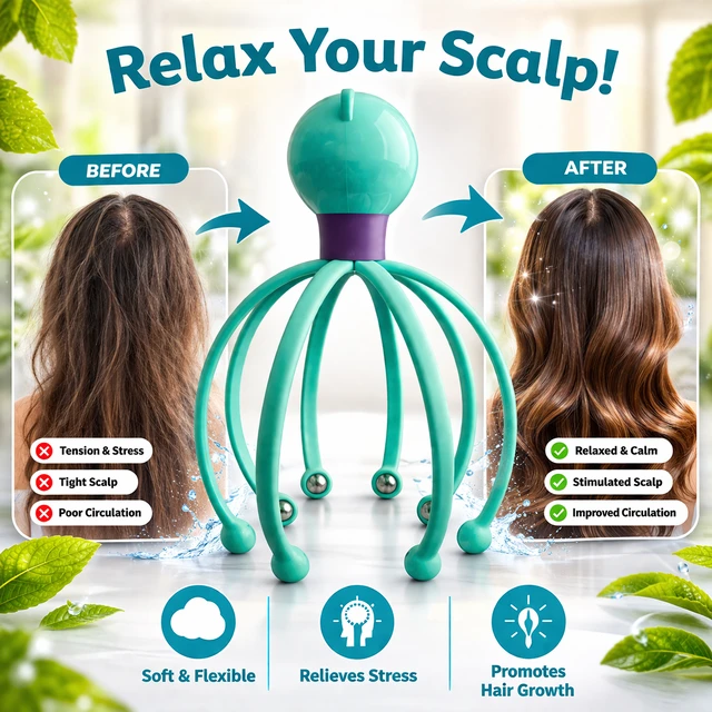 Scalp Massager ( RANDOM COLOURS) – Soft Flexible Hair Massage Tool for Stress Relief, Hair Growth & Relaxation | Manual Head Massager with Metal Beads | BOKOMO (Portable & Easy to Use)