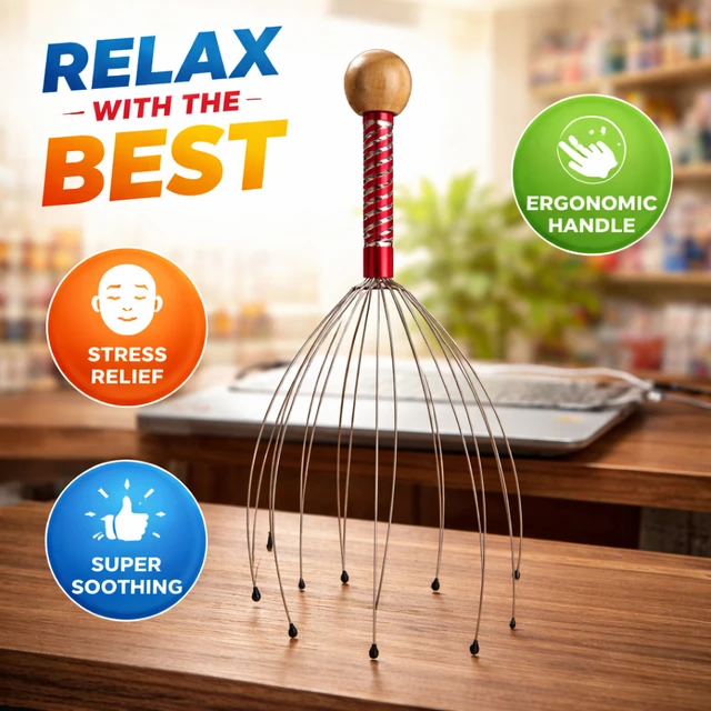 Manual Head & Scalp Massager– Stress Relief, Hair Growth Stimulation, Relaxation Tool (Multi-Wire, Portable)