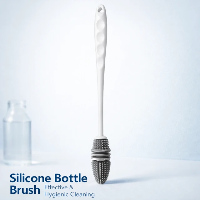 Silicone Bottle Cleaning Brush with Long Handle | Flexible Multi-Use Cleaner for Baby Bottles, Water Bottles, Glassware & Kitchen Utensils | Durable Non-Scratch Bristles | Easy Grip Handle