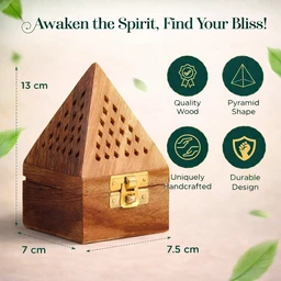 Wooden Pyramid Incense Holder Box with Brass Lock | Handcrafted Sheesham | Smoke Flow Design for Home, Office & Pooja Room
