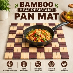Bamboo Heat Resistant Pan Mat Set of-2 size:-20*20 cm| Wooden Trivet for Hot Pots & Pans | Non-Slip Kitchen Table Protector | Stylish Square Heat Pad for Dining & Cooking Use
