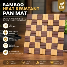 Bamboo Heat Resistant Pan Mat Set of-2 size:-20*20 cm| Wooden Trivet for Hot Pots & Pans | Non-Slip Kitchen Table Protector | Stylish Square Heat Pad for Dining & Cooking Use