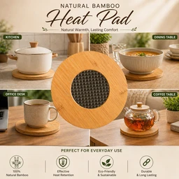 Natural Bamboo Heat Pad | Round Heat Resistant Trivet | Hot Pot Stand for Kitchen & Dining | Durable & Eco-Friendly Heat Pad - piece-1