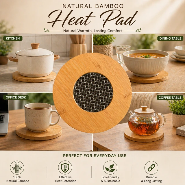 Natural Bamboo Heat Pad | Round Heat Resistant Trivet | Hot Pot Stand for Kitchen & Dining | Durable & Eco-Friendly Heat Pad - piece-1