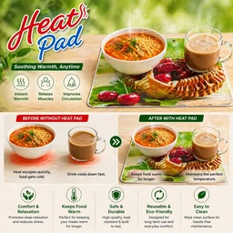 Heat Pad Multipurpose Heating Mat for Hot Pots, Bowls & Cups SIZE:-17*17 CMS| Reusable Heat Retention Pad | Portable Food Warmer Mat (Cherry Design)