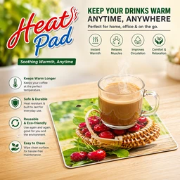 Heat Pad Multipurpose Heating Mat for Hot Pots, Bowls & Cups SIZE:-17*17 CMS| Reusable Heat Retention Pad | Portable Food Warmer Mat (Cherry Design)