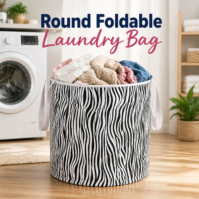 Round Foldable Laundry Bag with Handles (RANDOM COLOURS) – Portable Clothes Storage Basket for Home, Travel & Washing – Durable, Lightweight & Space Saving Design