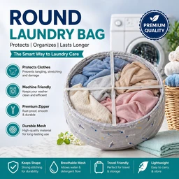 Round Foldable Laundry Bag with Handles (RANDOM COLOURS) – Portable Clothes Storage Basket for Home, Travel & Washing – Durable, Lightweight & Space Saving Design