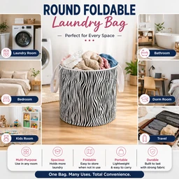 Round Foldable Laundry Bag with Handles (RANDOM COLOURS) – Portable Clothes Storage Basket for Home, Travel & Washing – Durable, Lightweight & Space Saving Design