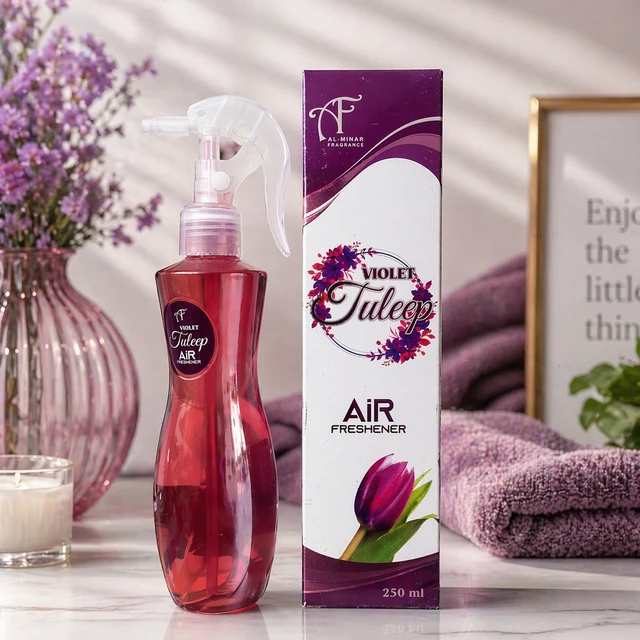 Al Minar Violet Tuleep Air Freshener Spray (250 ml) – Long Lasting Floral Fragrance for Home, Office & Car