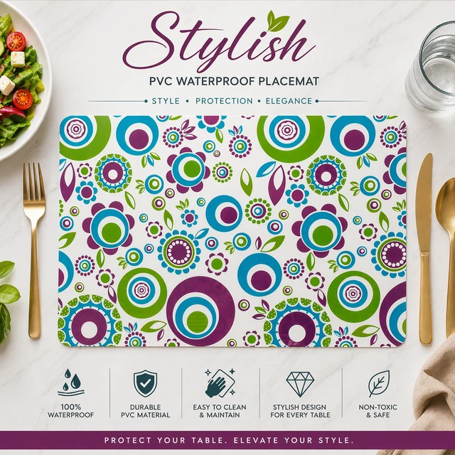 Multipurpose Set of 6 PVC Waterproof Placemats 44*28 cm/Table Mats for Dining Table ( Size: 44x29 cm)- Random colours