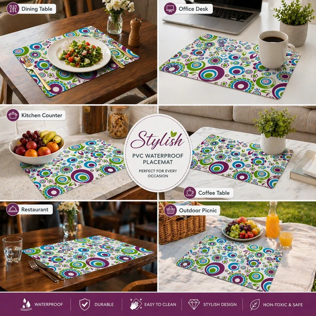 Multipurpose Set of 6 PVC Waterproof Placemats 44*28 cm/Table Mats for Dining Table ( Size: 44x29 cm)- Random colours