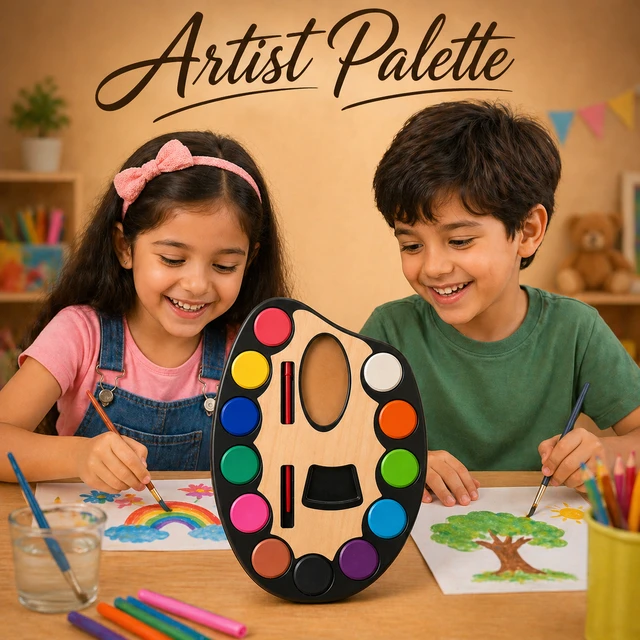 Jades Artist Palette Water Colour Set (Medium) SizeWIith Brush – 12 Vibrant Colours Kids Painting Kit (Model YSZ-144)