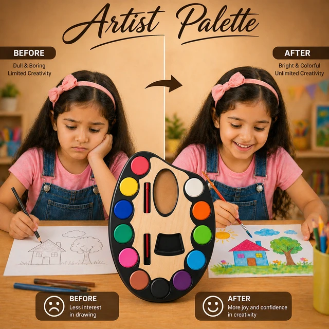 Jades Artist Palette Water Colour Set (Medium) SizeWIith Brush – 12 Vibrant Colours Kids Painting Kit (Model YSZ-144)