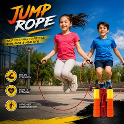 Adjustable Jump Rope with Foam Handles & Counter (KY-319) – Anti-Slip Grip, Tangle-Free Speed Skipping Rope for Kids & Adults Fitness Workout - Assorted Colour