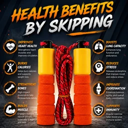 Adjustable Jump Rope with Foam Handles & Counter (KY-319) – Anti-Slip Grip, Tangle-Free Speed Skipping Rope for Kids & Adults Fitness Workout - Assorted Colour